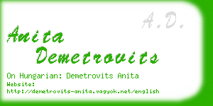 anita demetrovits business card